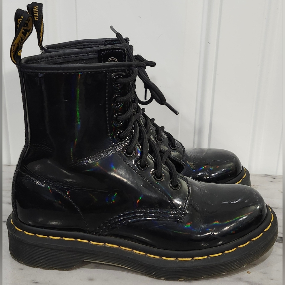 Dr. Martens 1460 Rainbow black patent leather lace up boots women's size…